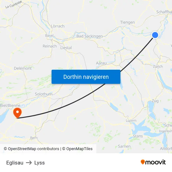 Eglisau to Lyss map