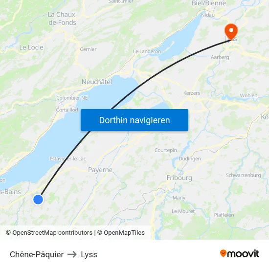 Chêne-Pâquier to Lyss map