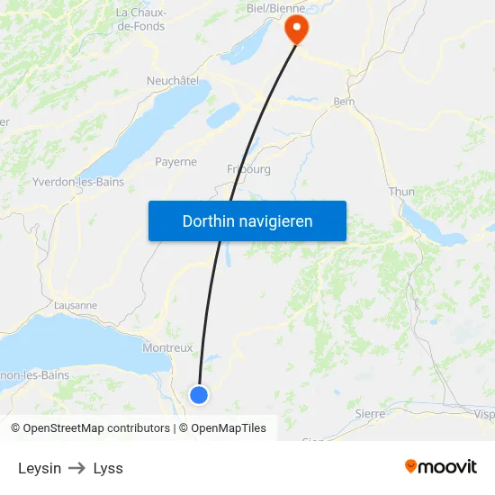 Leysin to Lyss map