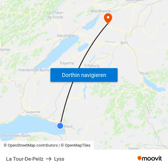 La Tour-De-Peilz to Lyss map
