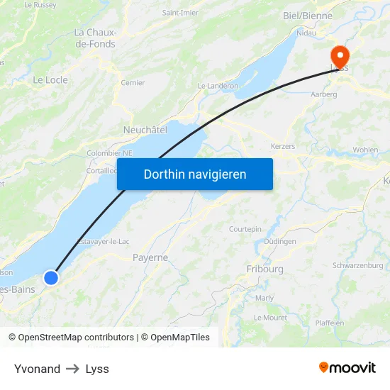 Yvonand to Lyss map