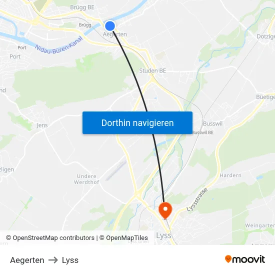 Aegerten to Lyss map