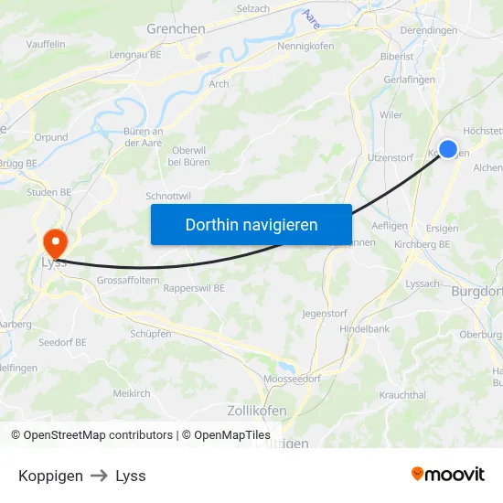 Koppigen to Lyss map
