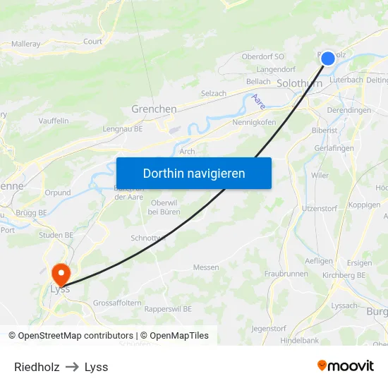 Riedholz to Lyss map