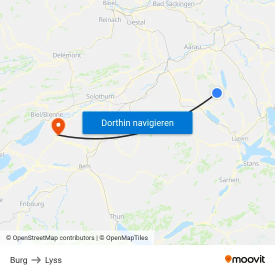 Burg to Lyss map