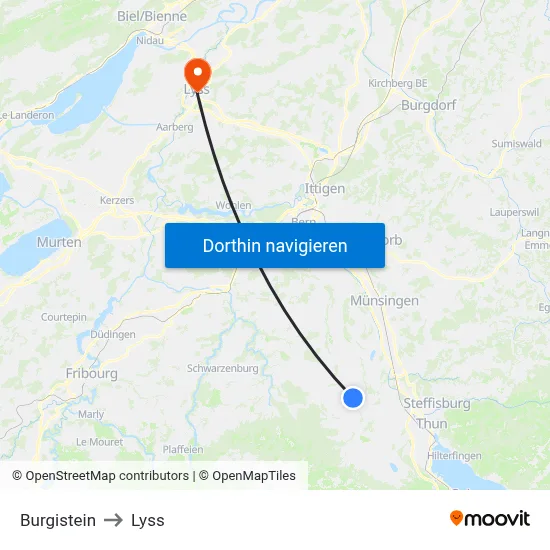 Burgistein to Lyss map