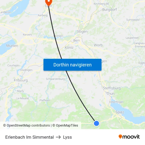 Erlenbach Im Simmental to Lyss map