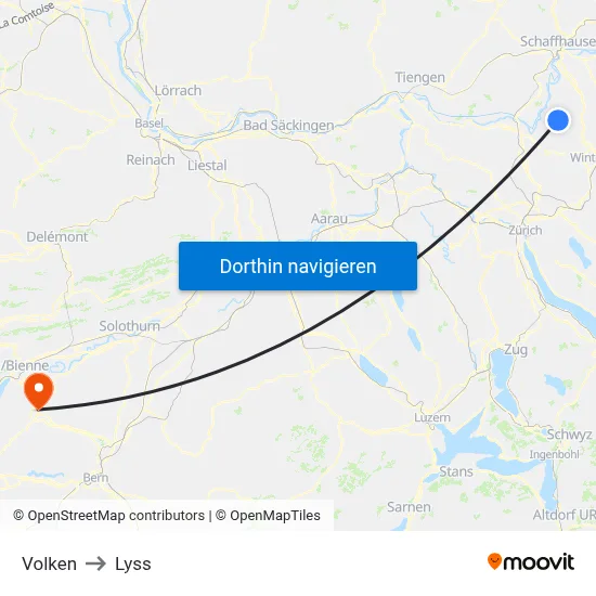 Volken to Lyss map