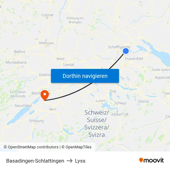 Basadingen-Schlattingen to Lyss map