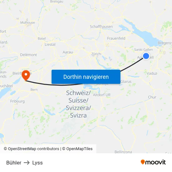 Bühler to Lyss map