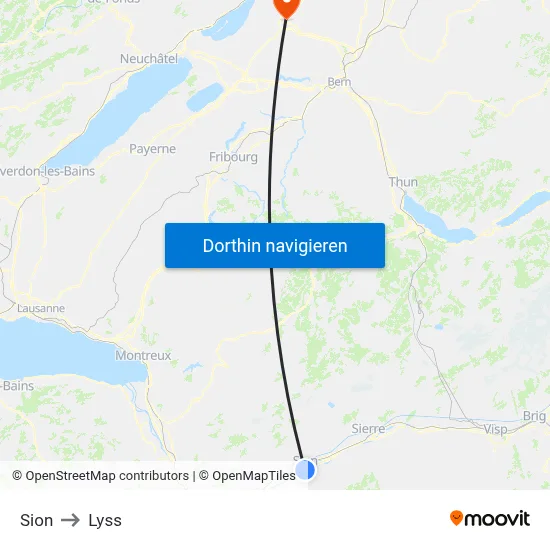 Sion to Lyss map
