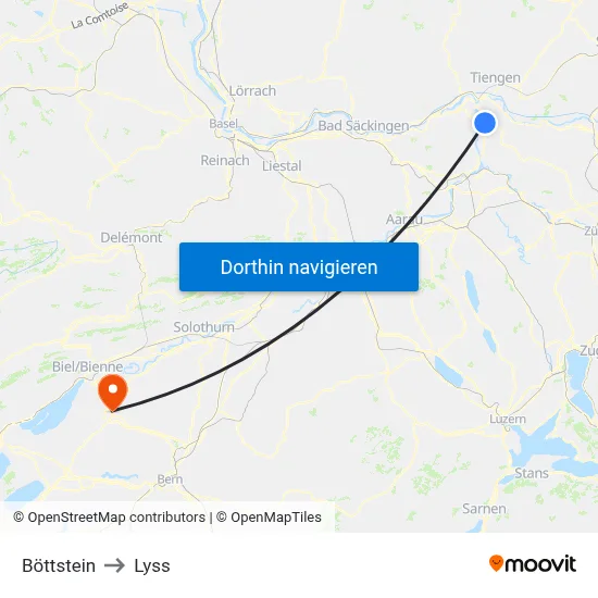 Böttstein to Lyss map