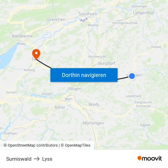 Sumiswald to Lyss map