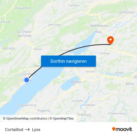 Cortaillod to Lyss map
