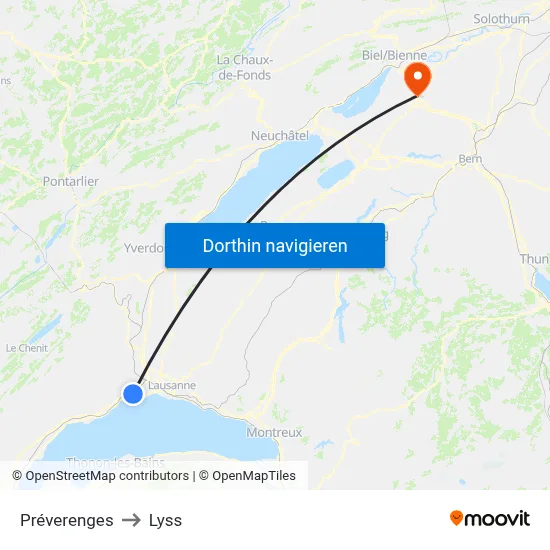 Préverenges to Lyss map