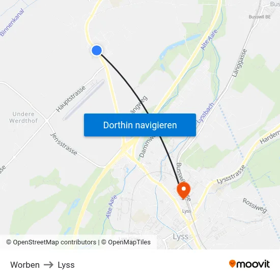 Worben to Lyss map