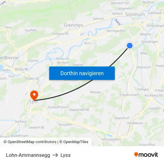 Lohn-Ammannsegg to Lyss map