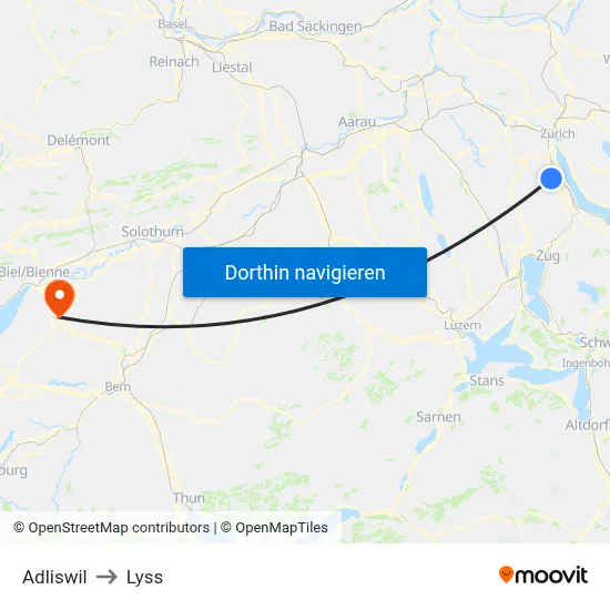 Adliswil to Lyss map