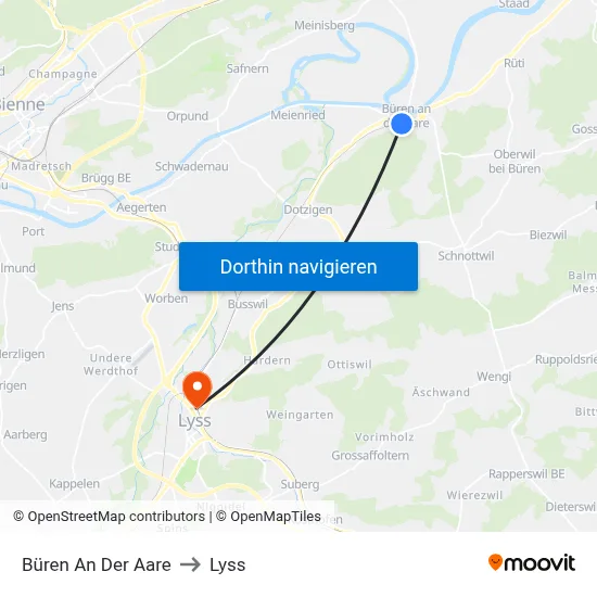 Büren An Der Aare to Lyss map
