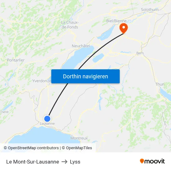 Le Mont-Sur-Lausanne to Lyss map