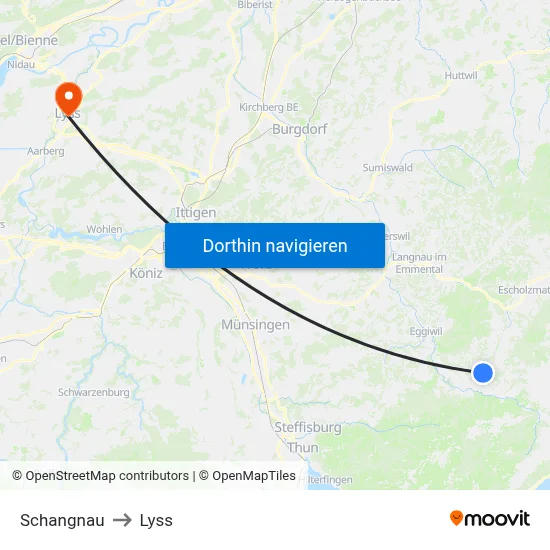 Schangnau to Lyss map