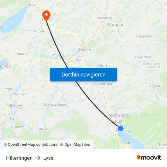 Hilterfingen to Lyss map