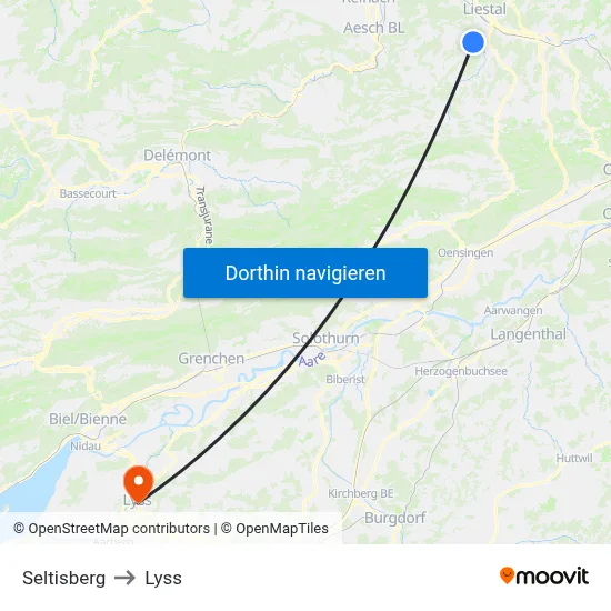 Seltisberg to Lyss map