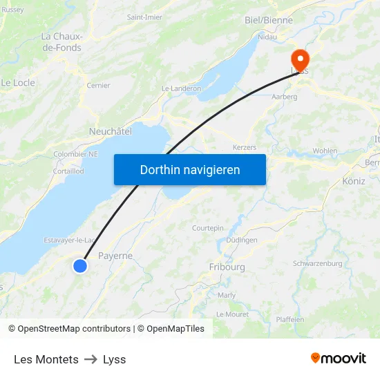 Les Montets to Lyss map