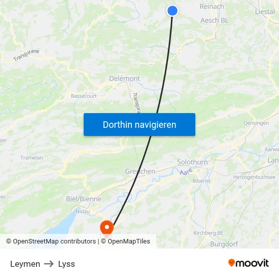 Leymen to Lyss map