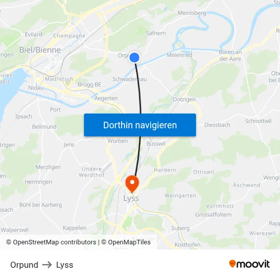 Orpund to Lyss map