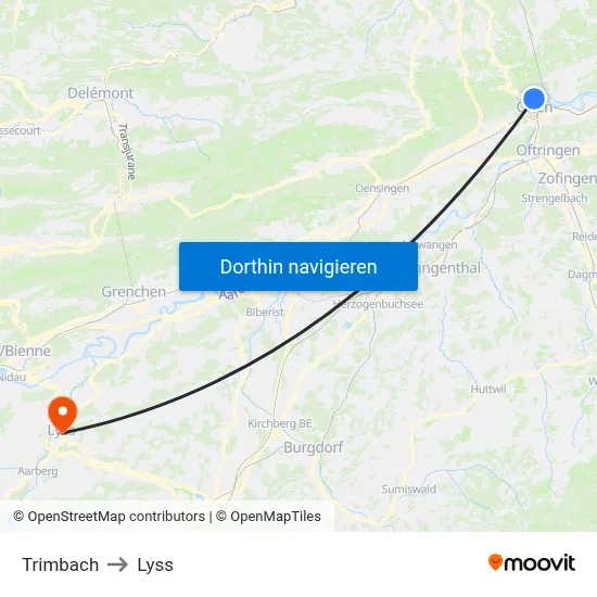 Trimbach to Lyss map