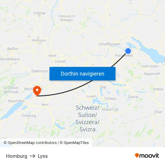 Homburg to Lyss map