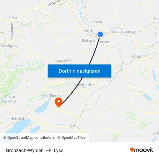 Grenzach-Wyhlen to Lyss map