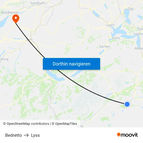 Bedretto to Lyss map