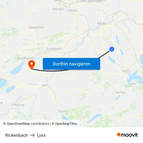 Rickenbach to Lyss map
