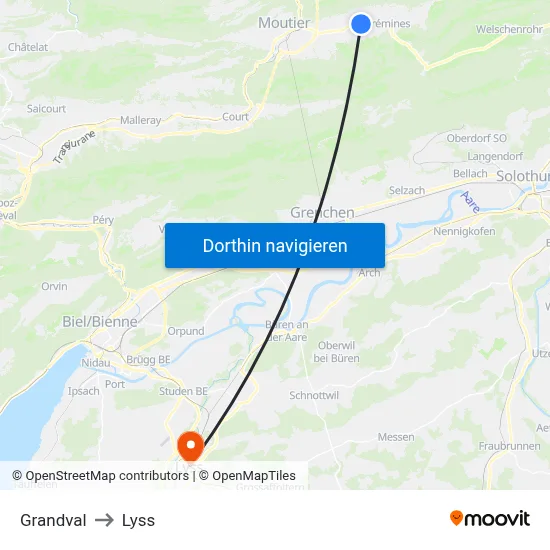 Grandval to Lyss map