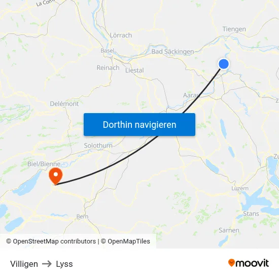 Villigen to Lyss map