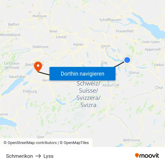 Schmerikon to Lyss map