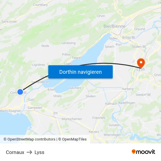 Cornaux to Lyss map