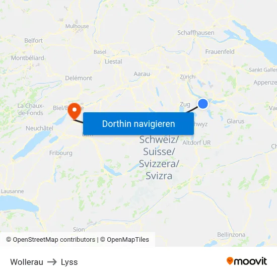 Wollerau to Lyss map