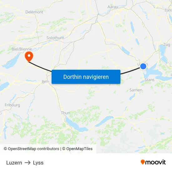 Luzern to Lyss map