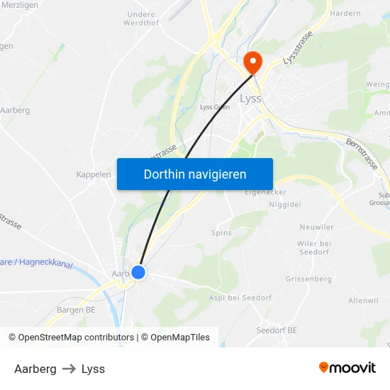 Aarberg to Lyss map