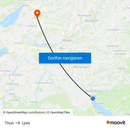 Thun to Lyss map