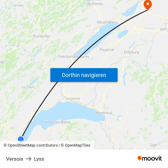 Versoix to Lyss map