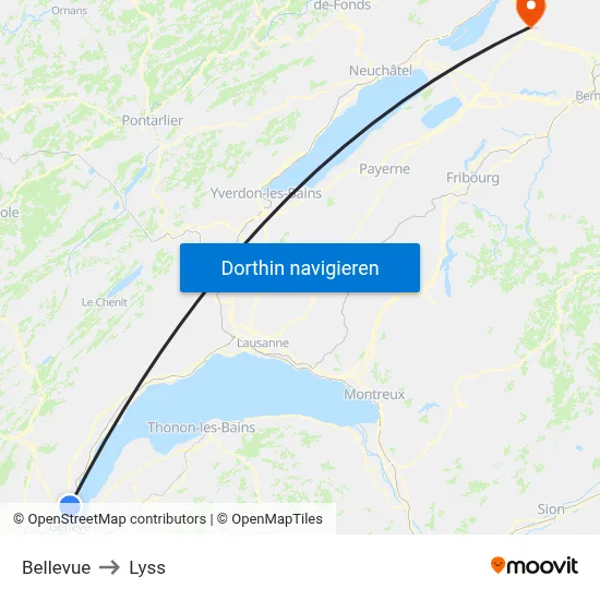 Bellevue to Lyss map