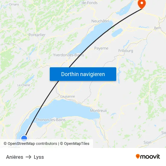 Anières to Lyss map