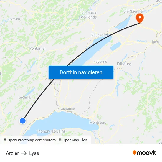 Arzier to Lyss map