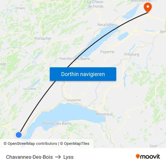 Chavannes-Des-Bois to Lyss map