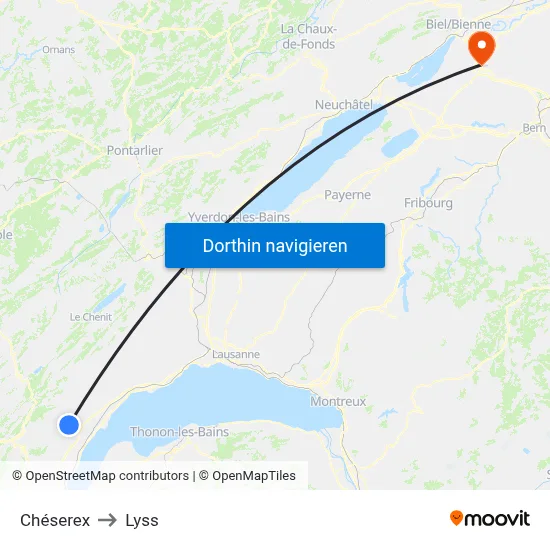 Chéserex to Lyss map