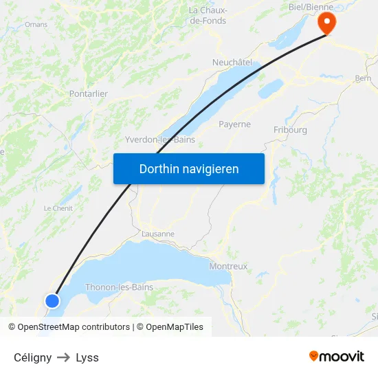 Céligny to Lyss map